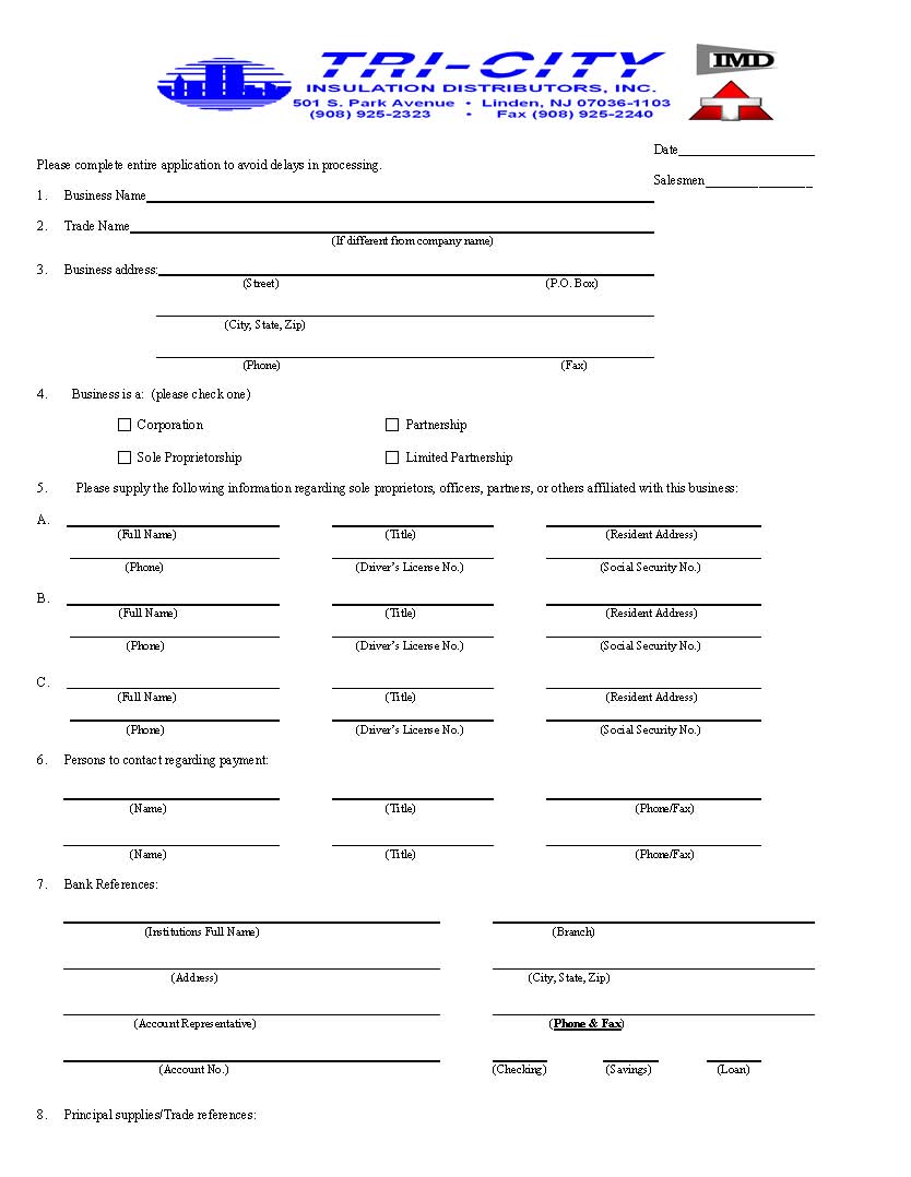 Credit Application Page 1