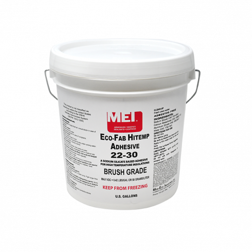 22-30/22-31 Eco-Fab Hi-temp Adhesive is a sodium silicate based adhesive for adhering calcium, silicate insulation and other high temperature insulations to themselves or to non-porous substrates.